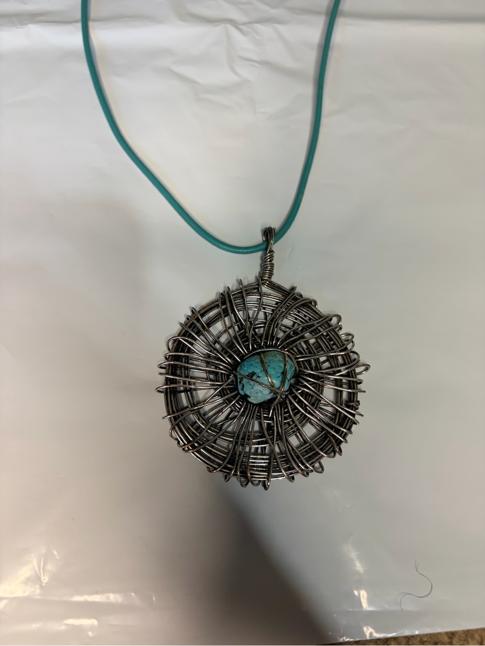 Turquoise Stone Wire-Wrapped Pendant Necklace - Women Jewelry